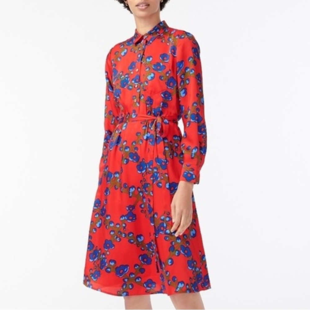 NWT J. CREW Collection Plus Red Lattice Print Shirt MIDI Dress Belted SZ: 14